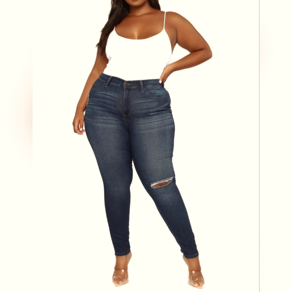Plus Size High Rise Distressed Skinny Jeans